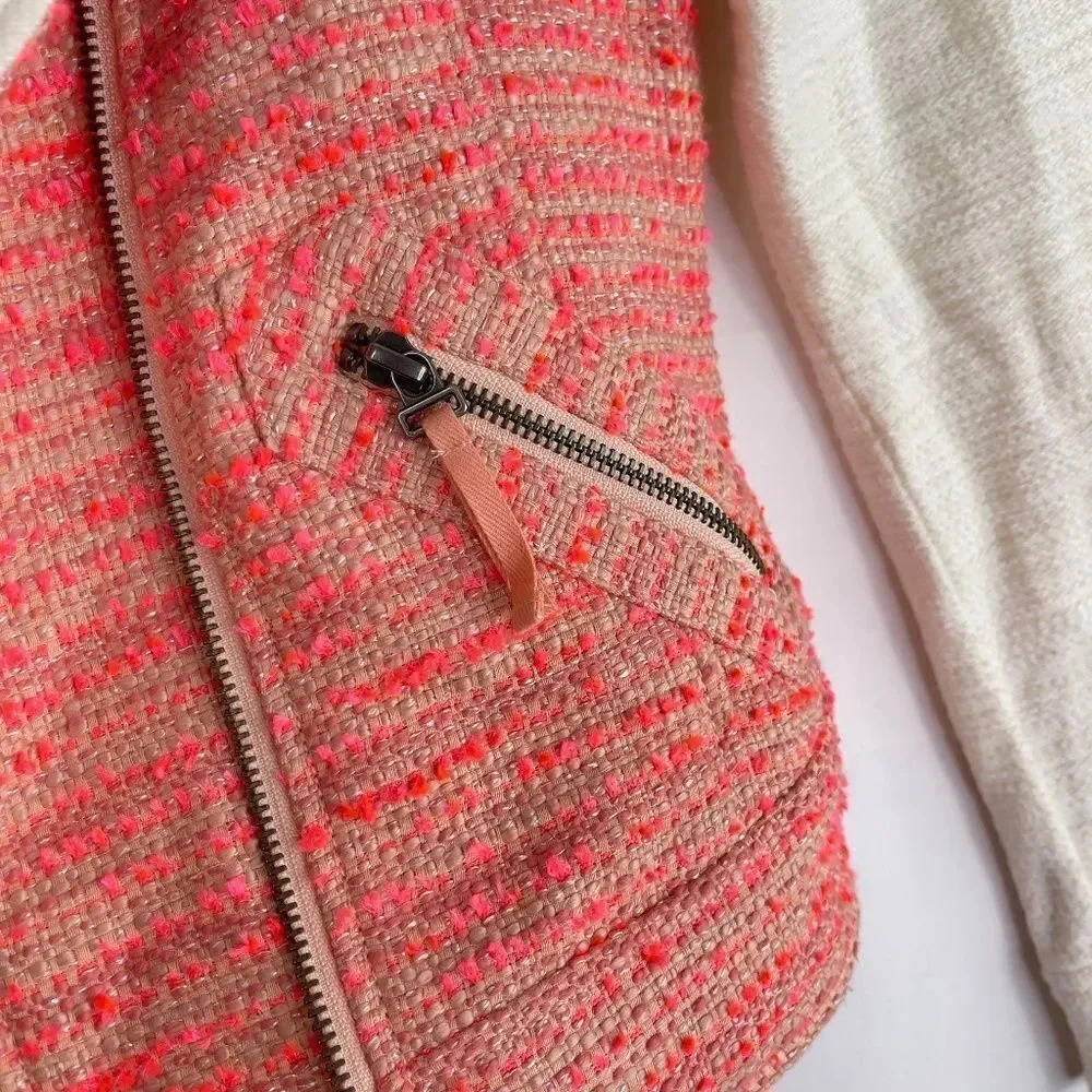 Anthropologie Elevenses Blushed Tweed Boucle Moto Jacket - Picture 10 of 14